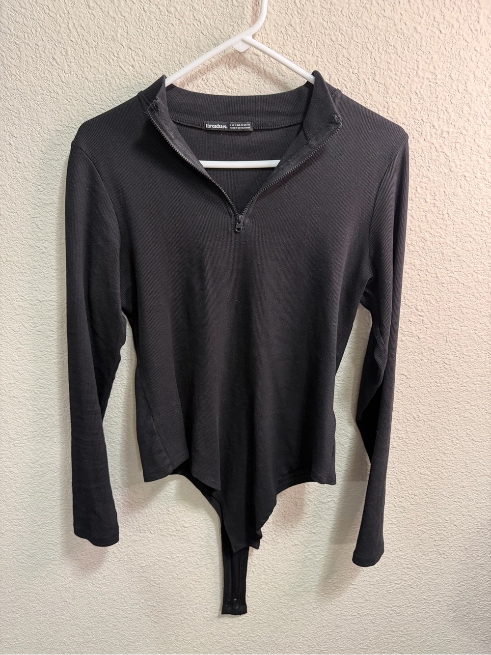 Threadbare Black Long-Sleeve Zip-Neck Bodysuit